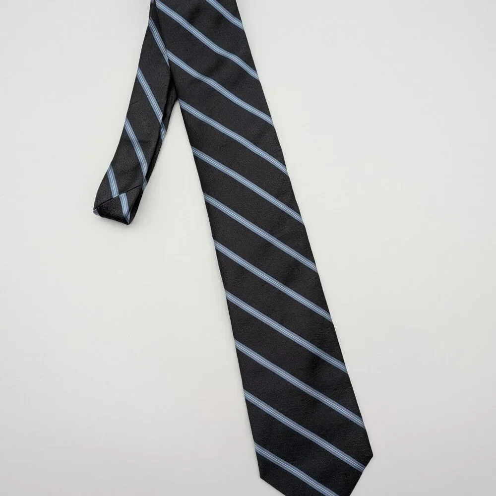 Ted Baker London 100% Silk Black / Blue Striped Tie USA made - Picture 7 of 7